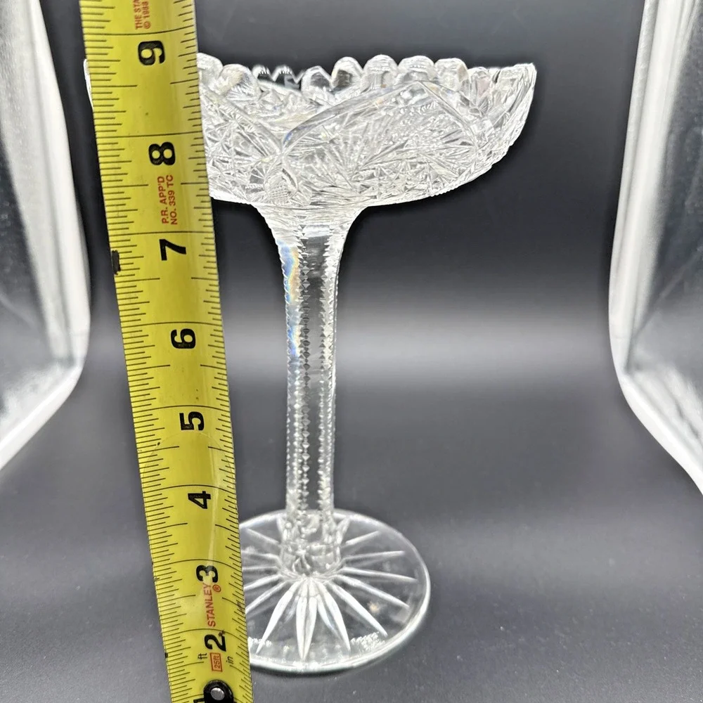 Antique American Brilliant Period Cut Glass Compote Tall Pinwheel Star 10